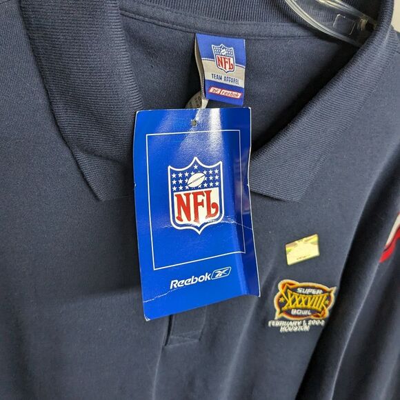 NFL Reebok Polo Men 2XLarge Super Bowl XXXVIII Houston 2004 Navy Blue 2XL *NEW* - Picture 4 of 8